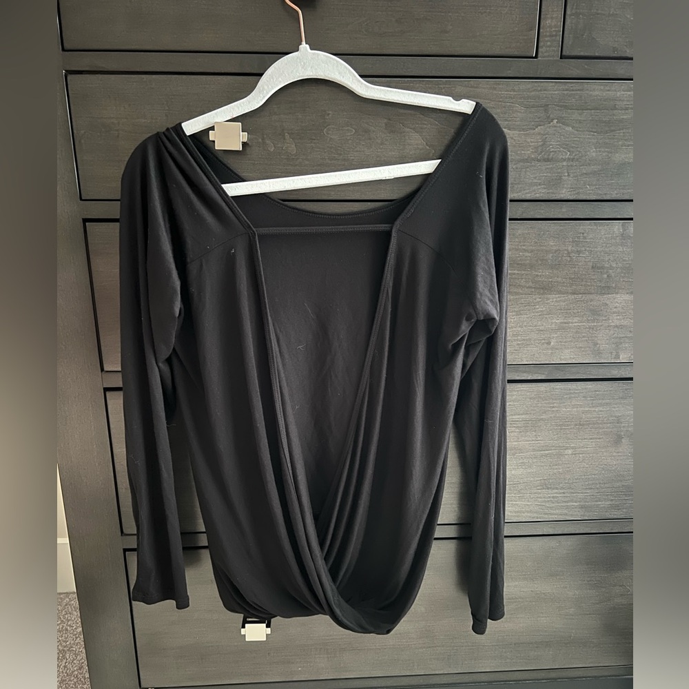 ZYIA Black Drape BACK Blouse Yoga.